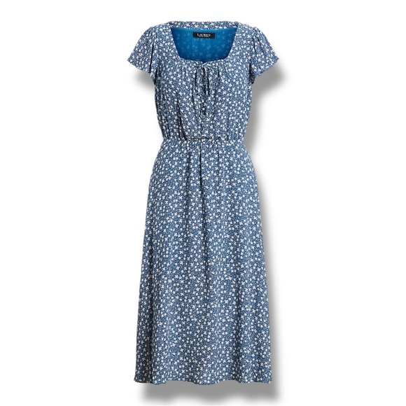 Ralph Lauren Dresses & Skirts - Lauren Ralph Lauren Blue Floral Midi Dress Size 14 – Elegant Boho Cottagecore